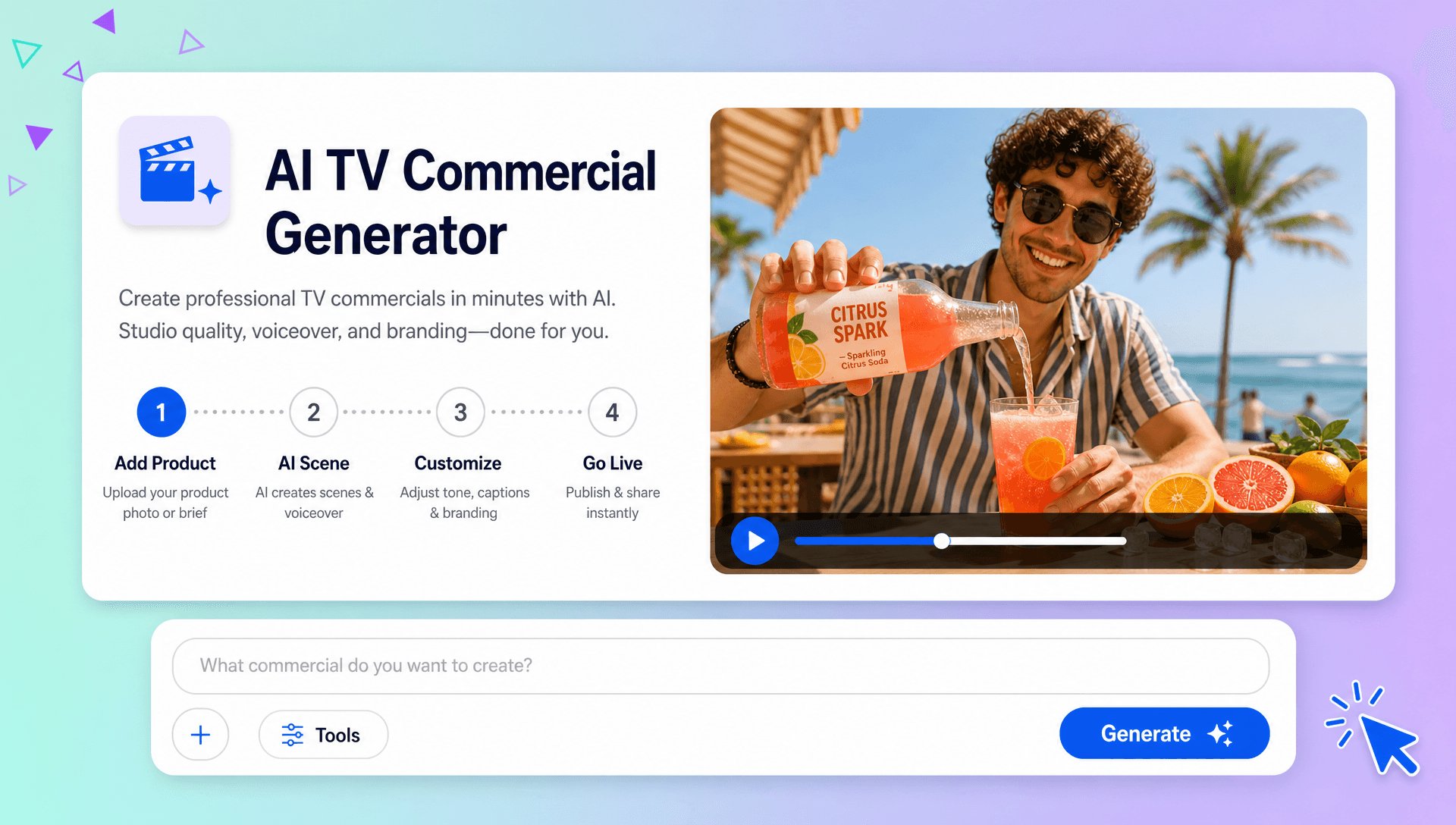 AI TV Commercial Generator Online – Create Professional TV Ads with AI AI TV Commercial Generator Online – Create Professional TV Ads with AI